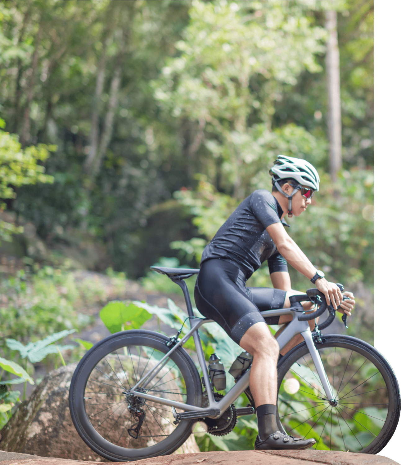 Man on a mountain bike trail