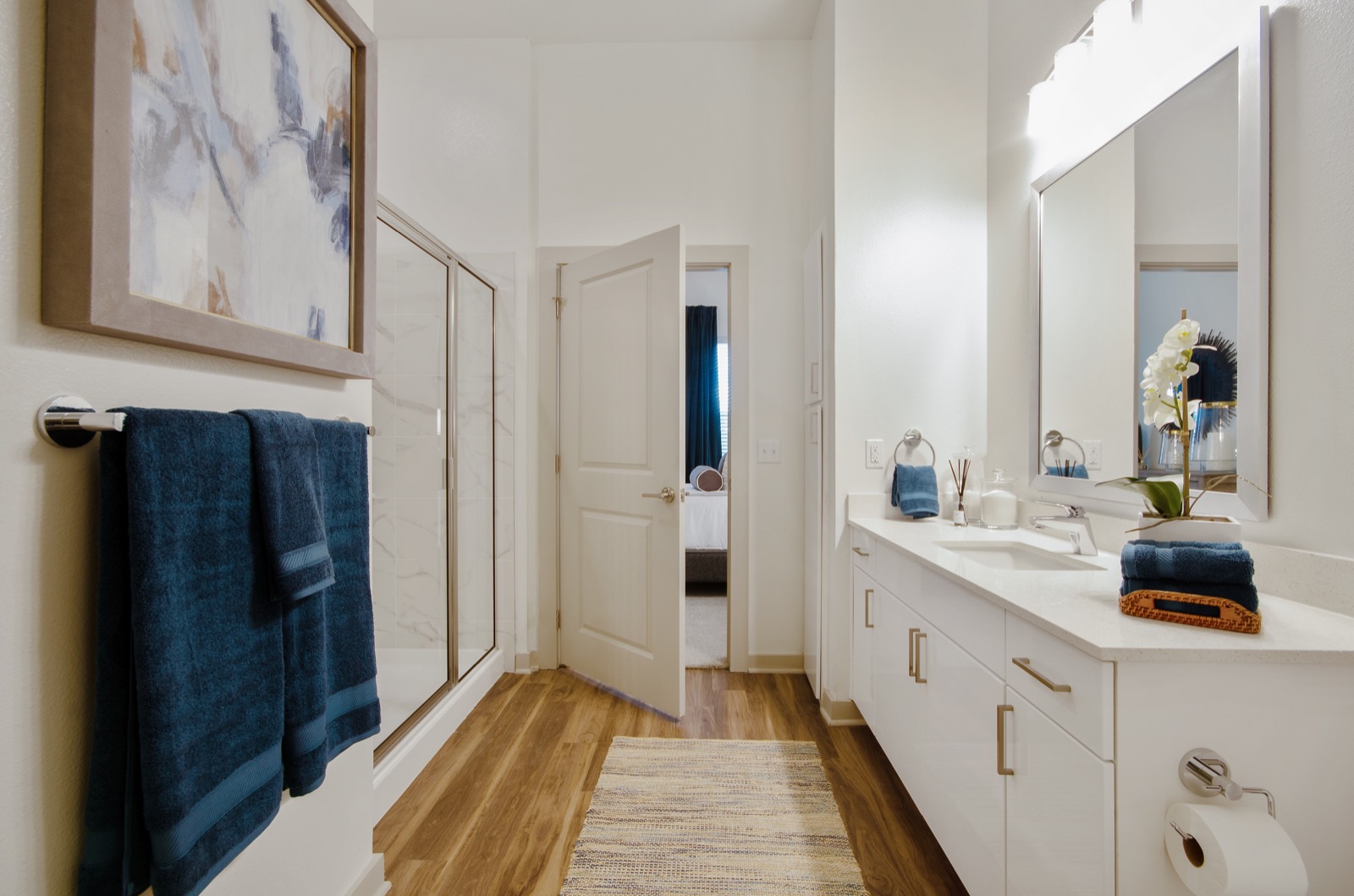 Bathroom with glass walk in shower