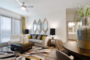 Open living room with large windows