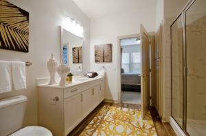 Bathroom with walk in glass shower