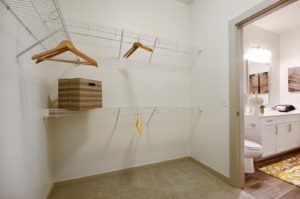 Walk in closet with shelves