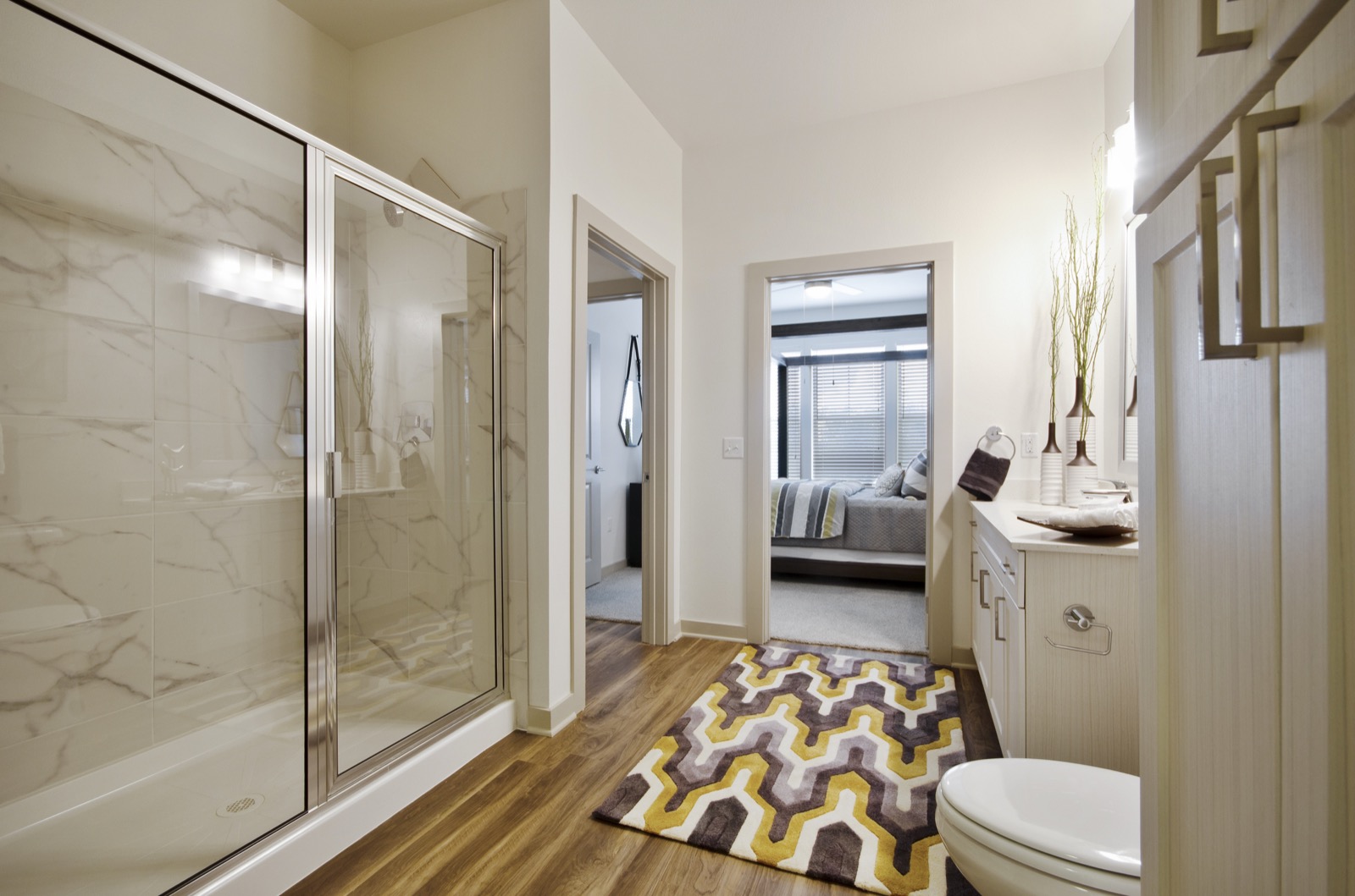 Bathroom with glass walk in shower