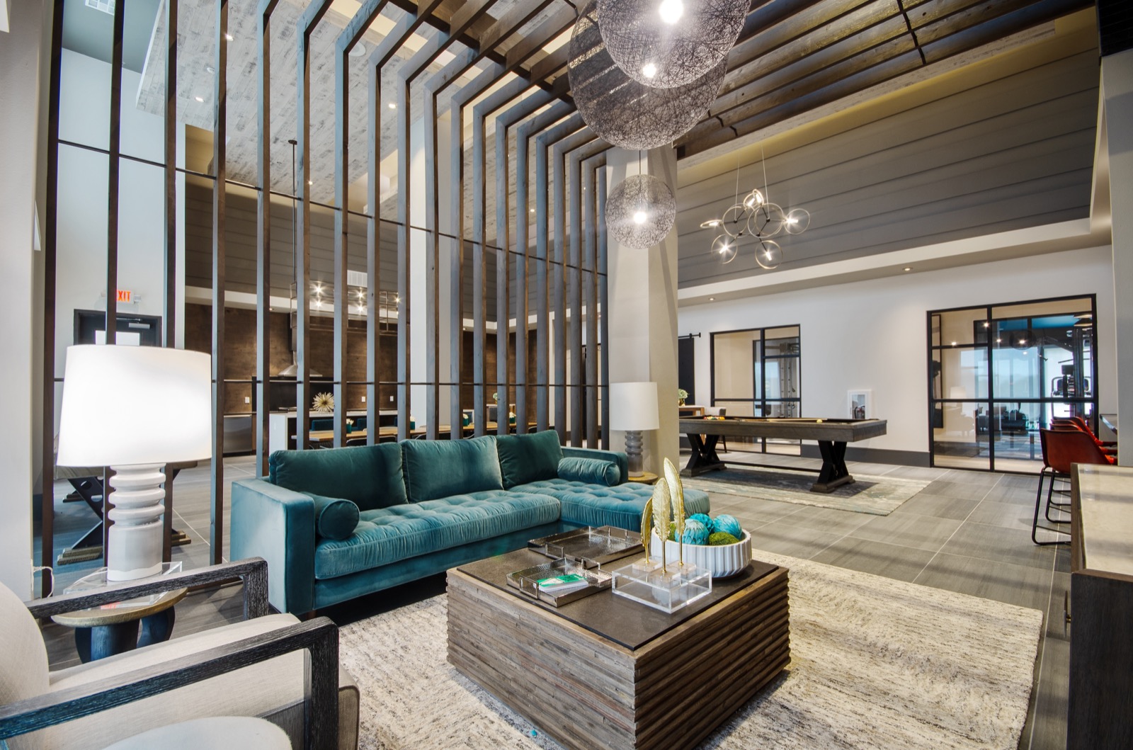 Community lounge with sofas and chairs