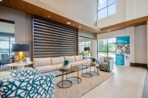 Community lounge with sofas and chairs