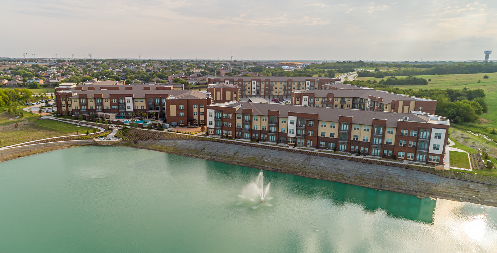 Aerial view of the community showing the adjacent lake