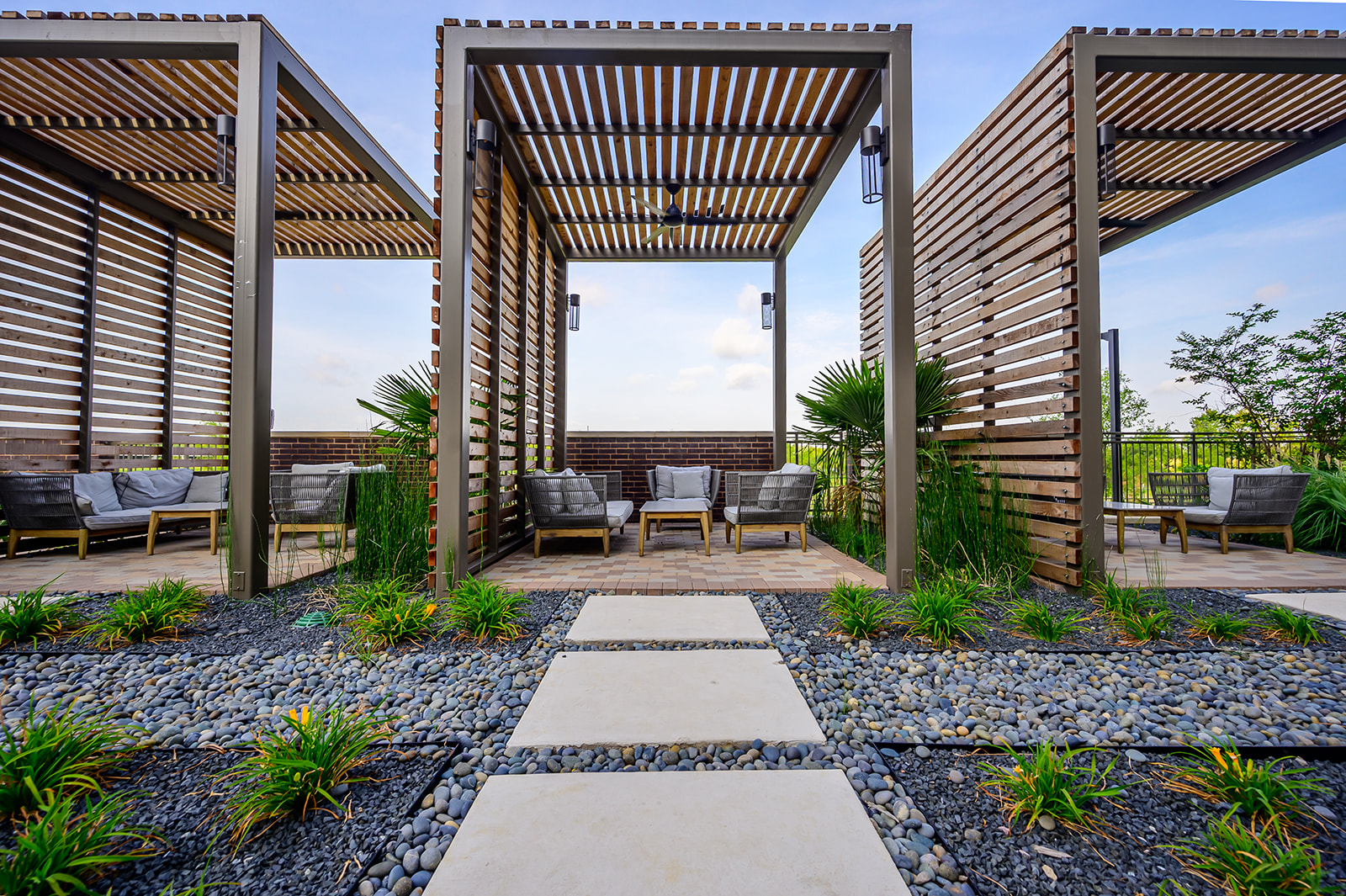 Outdoor courtyard with private cabanas