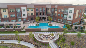 Aerial view of the pool and pool deck